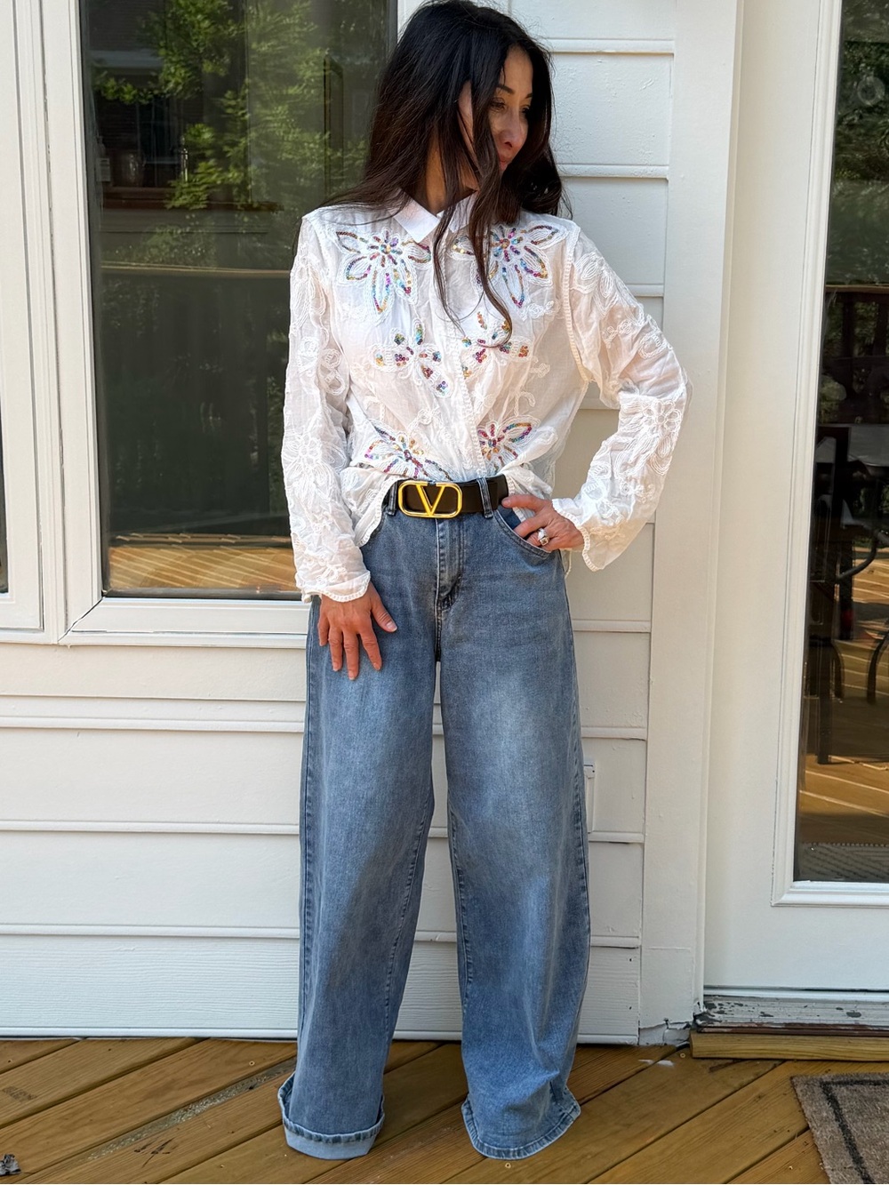 White Lace Blouse with Multicolor Embroidery - Picture 3 of 3
